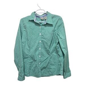 LL Bean Green Polka Dot Button Down Shirt Womens Large Stretch